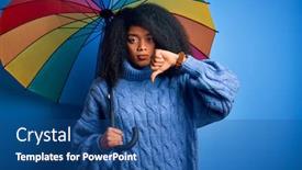  Presentation with under umbrella - Slide deck having young-african-american-woman background and a ocean colored foreground