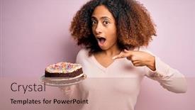  Presentation with happy birthday cake - Presentation with young-african-american-woman background and a coral colored foreground