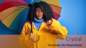  Presentation with under umbrella - Slide set consisting of young-african-american-woman background and a gold colored foreground