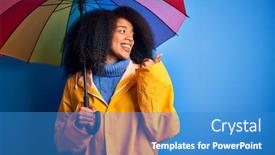  Presentation with under umbrella - Slide deck consisting of young-african-american-woman background and a teal colored foreground