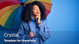  Presentation with african american woman question - Presentation design featuring young-african-american-woman background and a ocean colored foreground