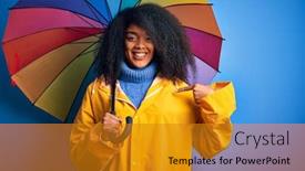  Presentation with under umbrella - PPT layouts having young-african-american-woman background and a gold colored foreground