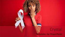  Presentation with cancer - PPT theme having young-african-american-woman background and a crimson colored foreground