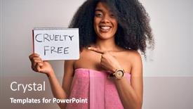  Presentation with cruelty - Colorful presentation design enhanced with young-african-american-woman backdrop and a violet colored foreground