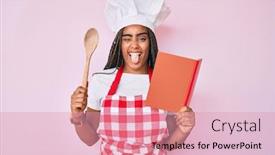  Presentation with recipe book - Cool new PPT layouts with young-african-american-woman backdrop and a coral colored foreground