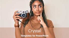  Presentation with african american woman question - Slide set having young-african-american-woman background and a coral colored foreground