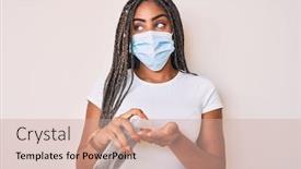  Presentation with hand sanitizer - Cool new slide set with young-african-american-woman backdrop and a coral colored foreground