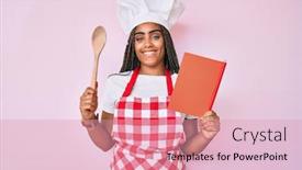  Presentation with recipe-book - Cool new PPT layouts with young-african-american-woman backdrop and a coral colored foreground