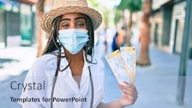  Presentation with elementary school african american female career day - Beautiful presentation theme featuring young-african-american-woman backdrop and a light blue colored foreground