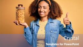  Presentation with macaroni - Colorful slide set enhanced with young-african-american-woman backdrop and a teal colored foreground