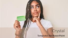  Presentation with african american woman question - Slides with young-african-american-woman background and a coral colored foreground