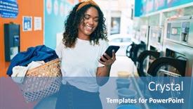  Presentation with curly hair - PPT layouts having young-african-american-woman background and a teal colored foreground