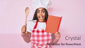  Presentation with recipe book - PPT layouts having young-african-american-woman background and a coral colored foreground
