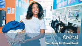  Presentation with curly hair - PPT theme consisting of young-african-american-woman background and a teal colored foreground