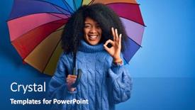  Presentation with under umbrella - Cool new theme with young-african-american-woman backdrop and a ocean colored foreground