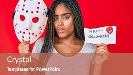  Presentation with scary halloween - PPT theme having young-african-american-woman background and a coral colored foreground