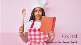  Presentation with recipe book - PPT layouts featuring young-african-american-woman background and a coral colored foreground
