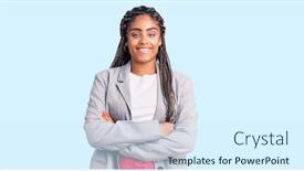  Presentation with african american business - Beautiful PPT theme featuring young-african-american-woman backdrop and a sky blue colored foreground