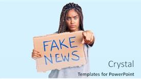  Presentation with fake news - Presentation design enhanced with young-african-american-woman background and a sky blue colored foreground