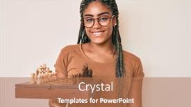  Presentation with chess board - Slide deck featuring young-african-american-woman background and a coral colored foreground