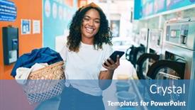  Presentation with curly hair - Colorful slide deck enhanced with young-african-american-woman backdrop and a teal colored foreground