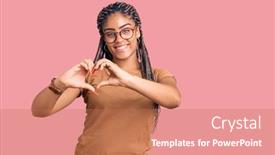 Presentation with american heart - PPT theme enhanced with young-african-american-woman background and a coral colored foreground
