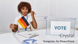  Presentation with political woman - Slide set with young-african-american-woman background and a light gray colored foreground