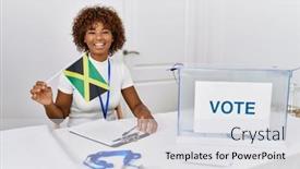  Presentation with political woman - Presentation featuring young-african-american-woman background and a light gray colored foreground