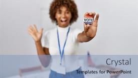  Presentation with political woman - PPT theme featuring young-african-american-woman background and a light blue colored foreground