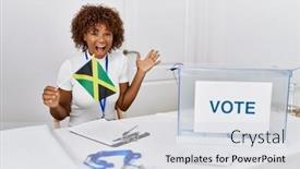  Presentation with political woman - Slides with young-african-american-woman background and a sky blue colored foreground