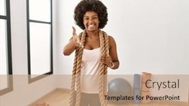  Presentation with african american business - PPT theme featuring young-african-american-woman background and a coral colored foreground