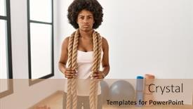  Presentation with afro - Presentation theme featuring young-african-american-woman background and a coral colored foreground