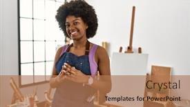  Presentation with afro - Slide set consisting of young-african-american-woman background and a coral colored foreground