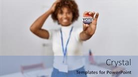  Presentation with political woman - Slide deck having young-african-american-woman background and a light blue colored foreground