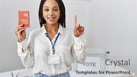  Presentation with political woman - Theme enhanced with young-african-american-woman background and a light blue colored foreground