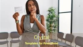  Presentation with african american woman question - PPT theme enhanced with young-african-american-woman background and a violet colored foreground