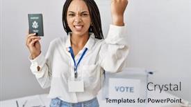  Presentation with political woman - Slide set having young-african-american-woman background and a  colored foreground