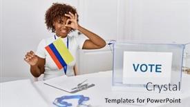  Presentation with political woman - PPT theme enhanced with young-african-american-woman background and a sky blue colored foreground