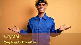  Presentation with comparison - Colorful slides enhanced with young-african-american-worker-man backdrop and a tawny brown colored foreground