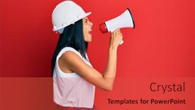  Presentation with worker - Slide deck having young-african-american-worker-woman background and a red colored foreground