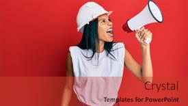  Presentation with worker - Beautiful slides featuring young-african-american-worker-woman backdrop and a red colored foreground