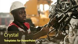  Presentation with industrial machine - Presentation having young-african-american-worker background and a tawny brown colored foreground
