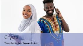  Presentation with woman muslim - PPT theme featuring young african business team woman wearing traditional sudan muslim hijab clothes using tablet computer isolated on white backgound students couple background and a teal colored foreground