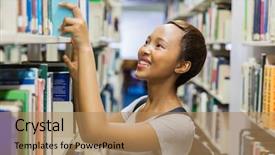  Presentation with young college student diagnosis of sti - Cool new slide deck with young african college student reaching backdrop and a coral colored foreground