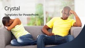  Presentation with married - Audience pleasing slides consisting of young african couple having conflict backdrop and a sky blue colored foreground