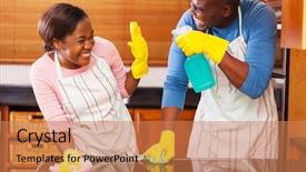  Presentation with fun - Slide set featuring young african couple having fun background and a coral colored foreground