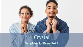  Presentation with denim - Presentation design with young african couple in denim shirts praying together with arms near face while looking at the camera over grey background background and a ocean colored foreground
