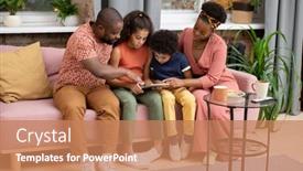  Presentation with living room family - Colorful presentation design enhanced with young-african-family-of-father backdrop and a coral colored foreground