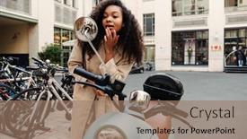  Presentation with rear view mirror - Presentation theme featuring young-african-girl-looking background and a coral colored foreground
