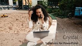  Presentation with playground - PPT theme with young-african-girl-talking background and a coral colored foreground